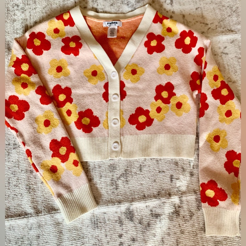 RSQ Orange yellow cropped Knit cardigan sweater